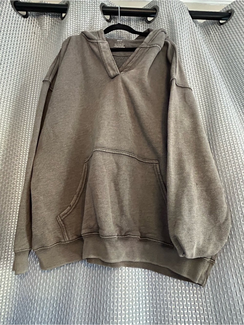 Aerie Washed Charcoal V-Neck Notch Hooded Sweatshirt - Small (S/P)